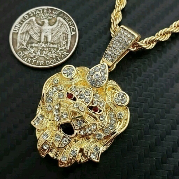 Iced out Hip Hop Mini Lion Head Charm Pendant & 4m - Picture 3 of 5